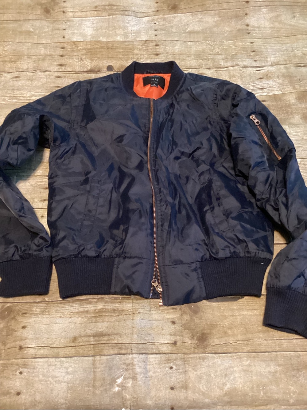 Women’s Navy Bomber Jacket with Orange Lining